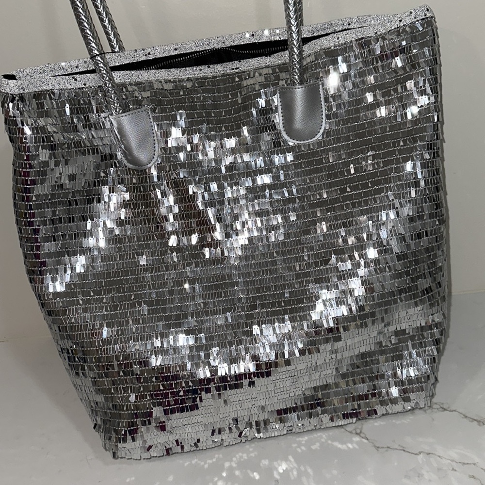 SPARKLY PIA ROSSINI CELESTE SILVER TOTE BAG NWT - Picture 5 of 8